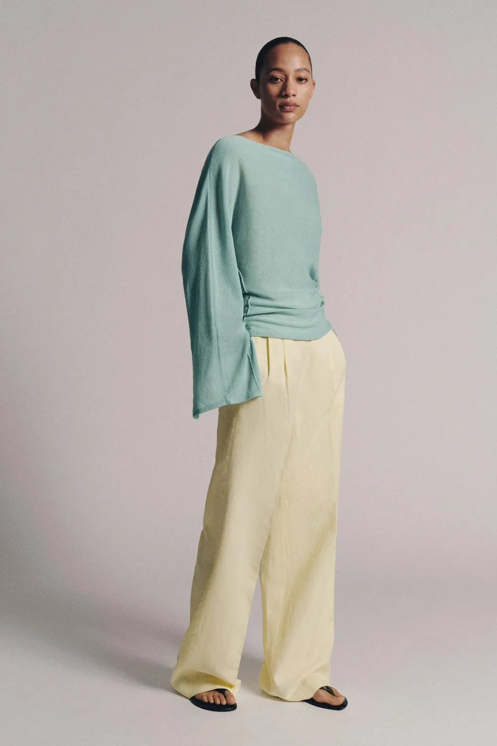 Вязаный джемпер с разрезами на рукавах ZARA, Faded blue