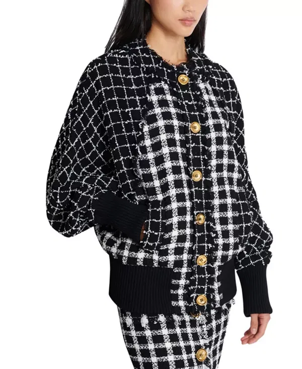 Женская куртка оверсайз из смесового твида Oversized bomber jacket in mixed tweed Balmain, черный — фото 4