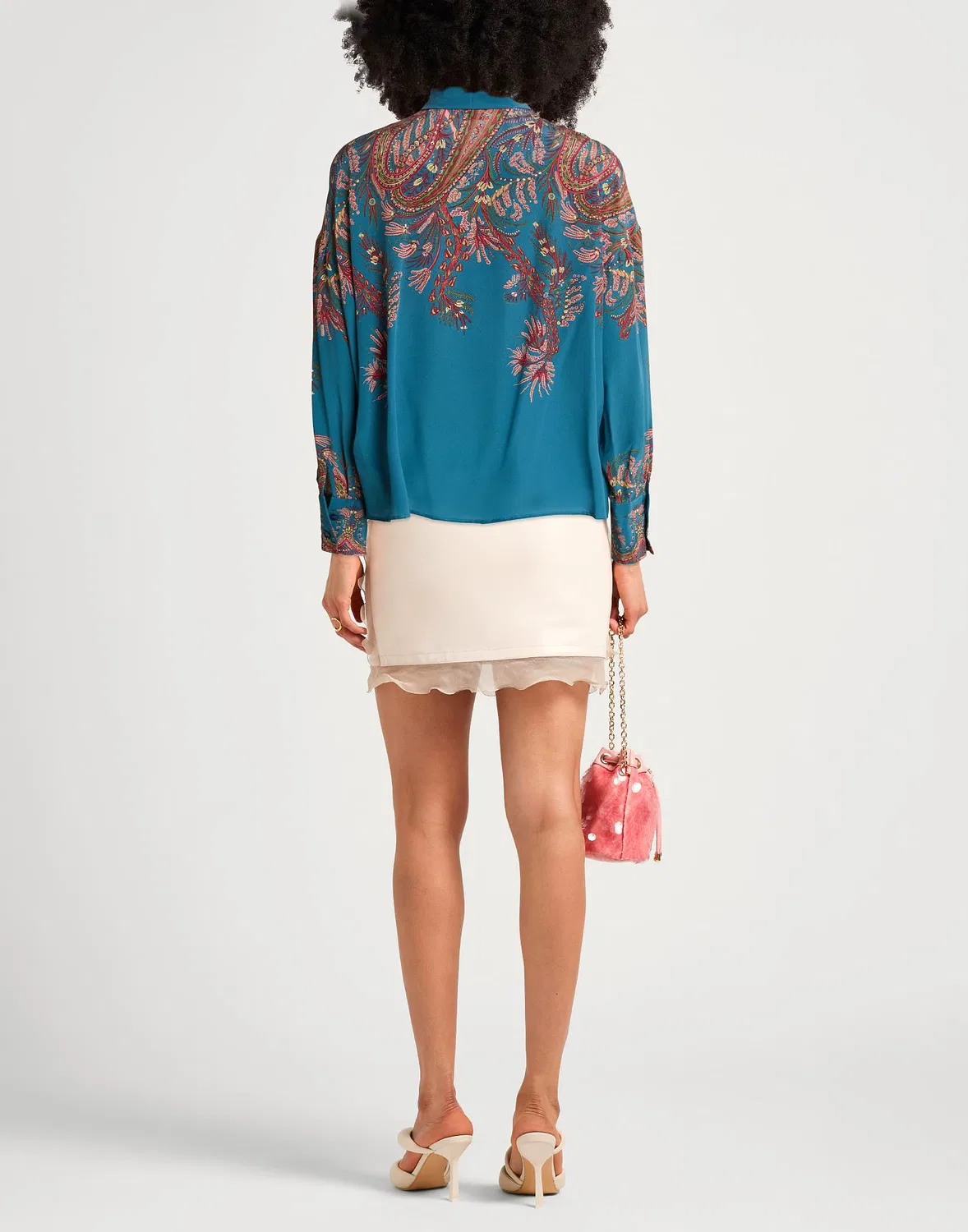 Женская блуза с бантом из шелка с принтом Etro, Deep Teal — фото 3