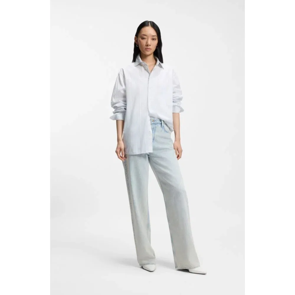 Женская блузка свободного кроя с принтом в полоску BOSS, Light Blue — фото 2