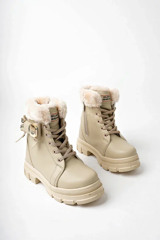 Детские ботинки для девочек с меховой отделкой Diggo, Cream Beige — фото 3