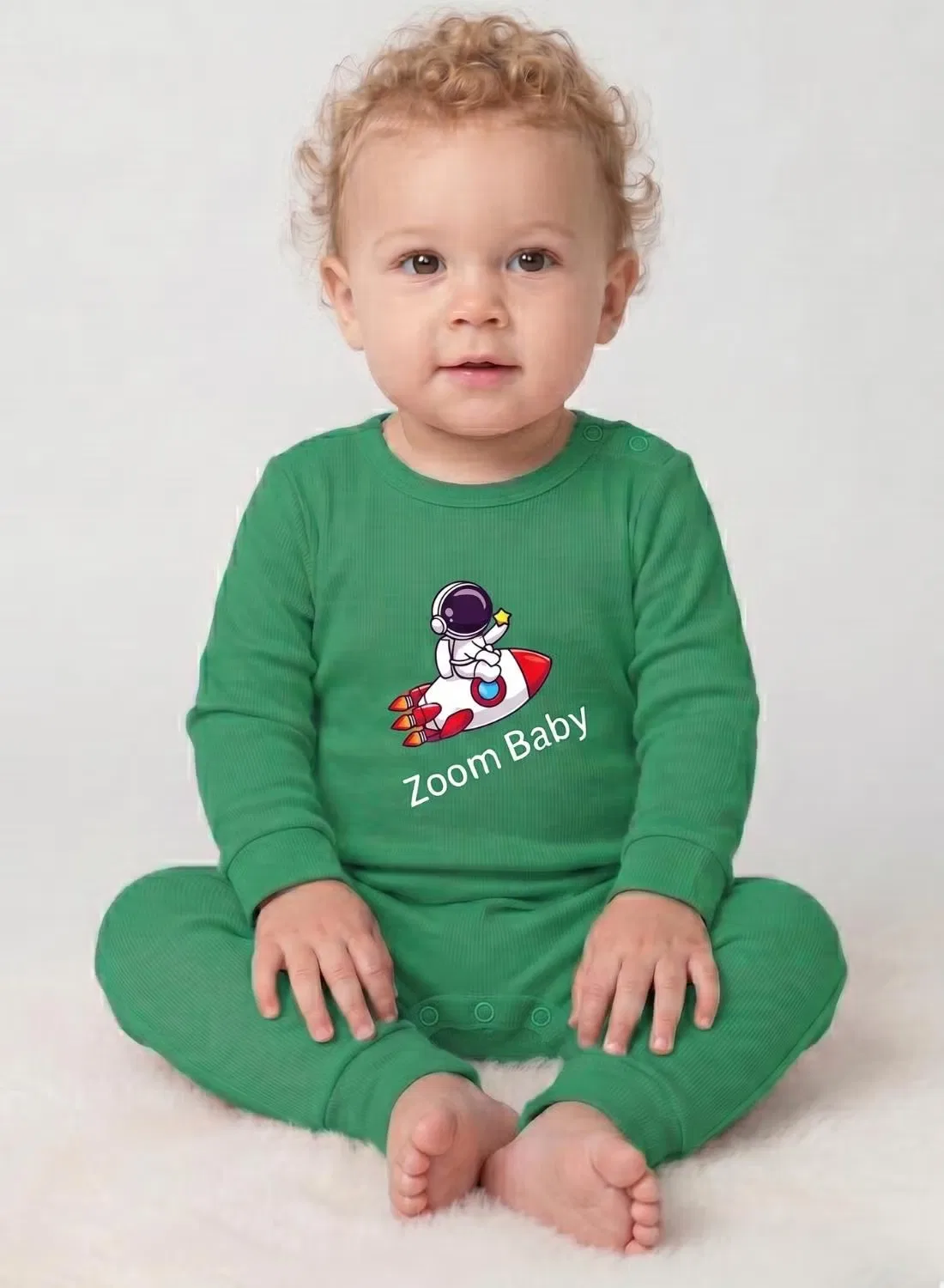 Боди-комбинезон детский с принтом ракеты Baby zoom Babyqlo, зеленый — фото 3