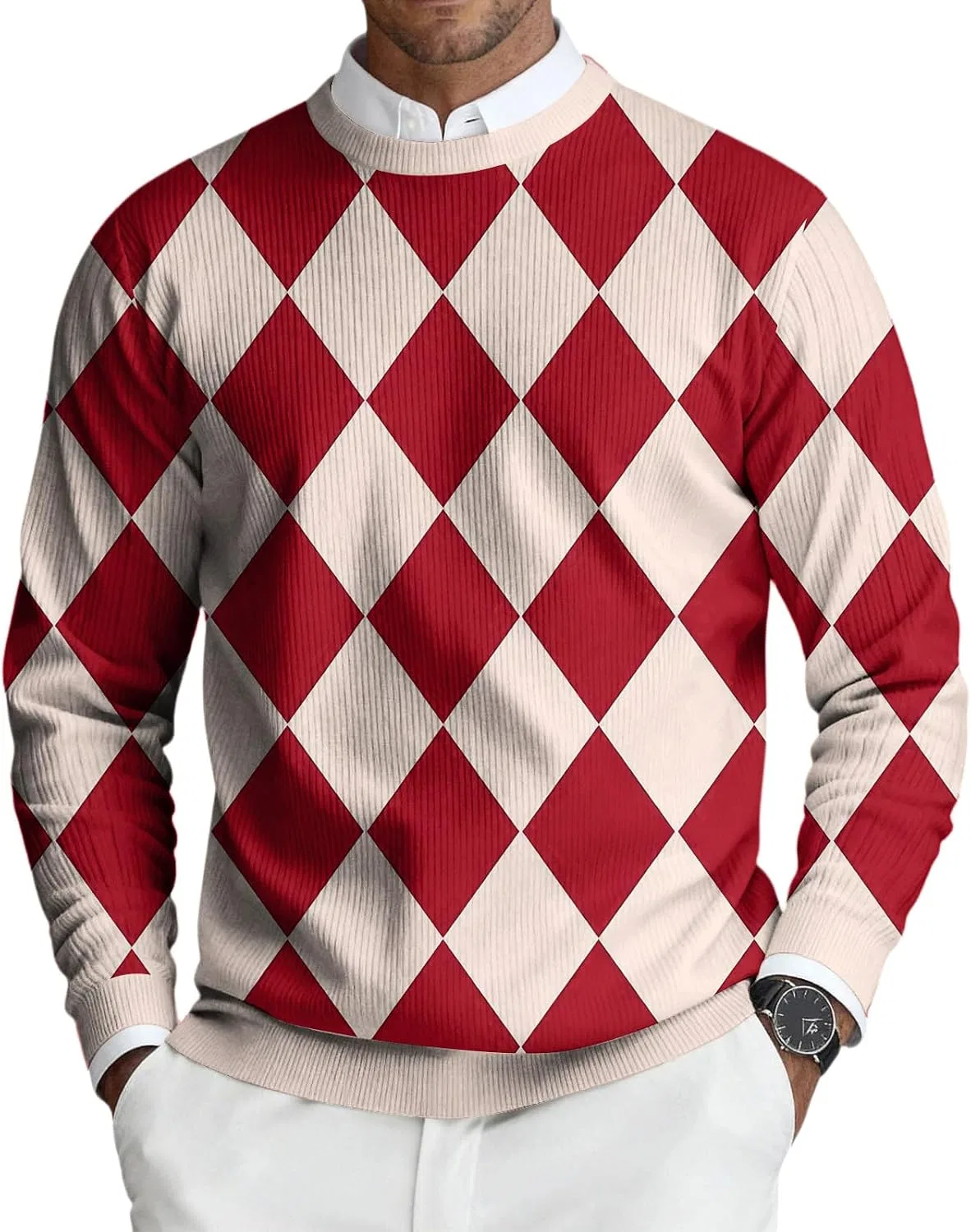 Мужская футболка с длинным рукавом regular fit, Crewneck Lightweight Pullover Top, Red — фото 2
