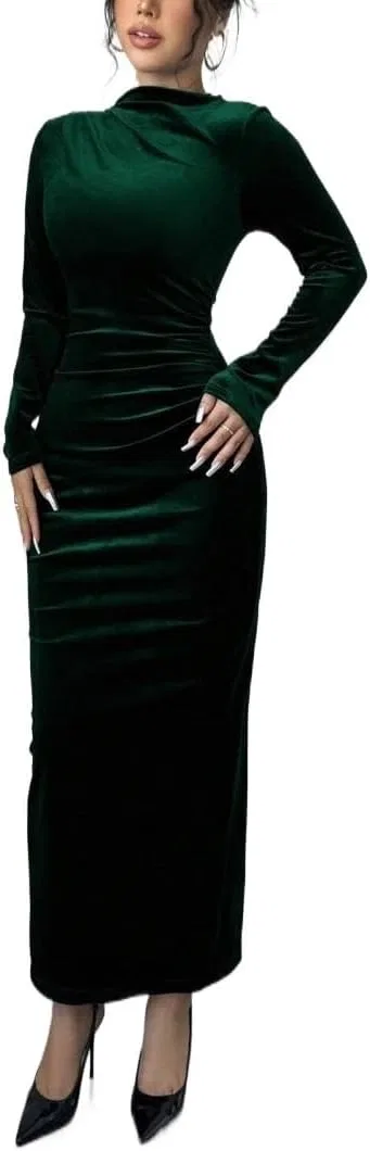 Женское длинное платье с асимметричной оборкой, Dark Green