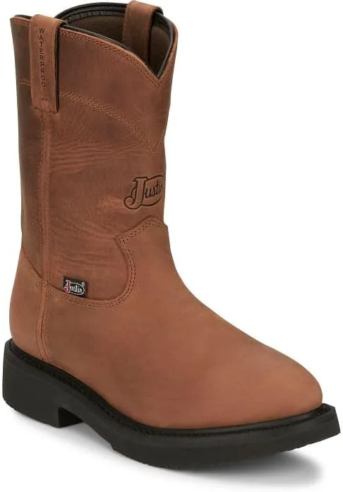 

Водонепроницаемые мужские рабочие ботинки Justin Round-Up 10, цвет состаренная кора, без шнурков, прочные, удобные для строительства и сельского хозяйства