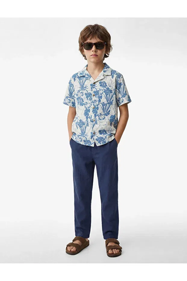 Детские брюки для девочек из льна с вискозой Linen and viscose blend basic trousers with tie waist Koton, Navy Blue