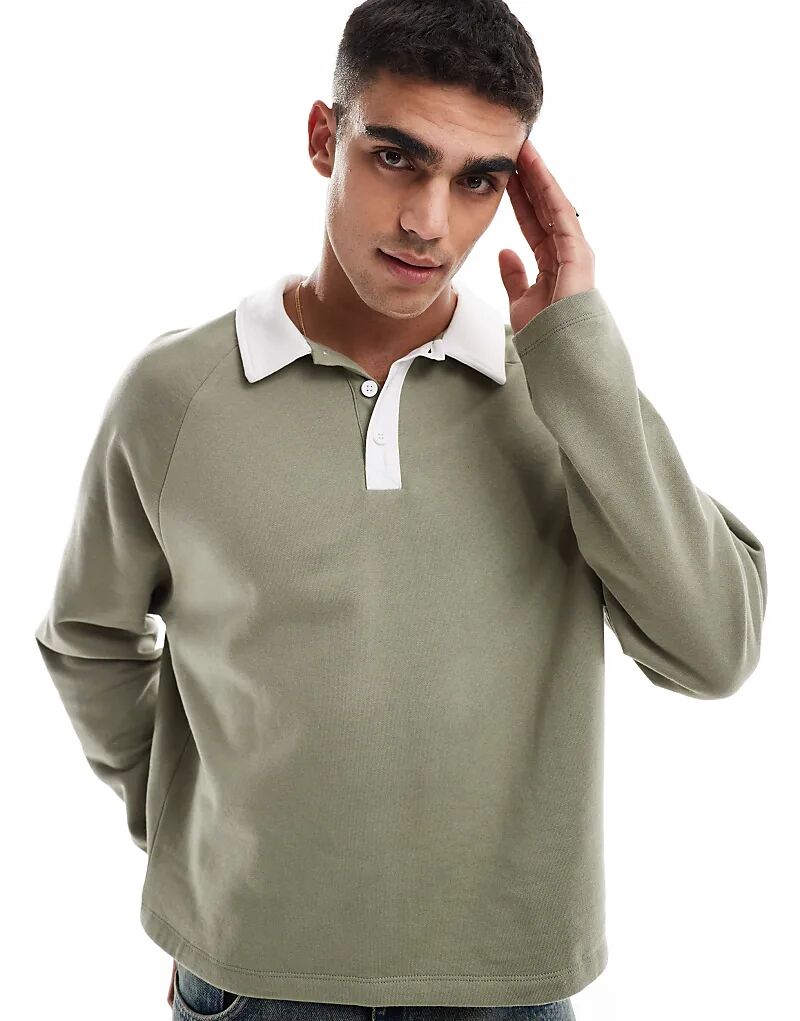 

Регбийная толстовка-поло с рукавами реглан цвета хаки ASOS DESIGN