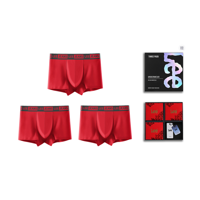 

Мужские трусы боксеры упаковка 3 штуки Lee, красный
