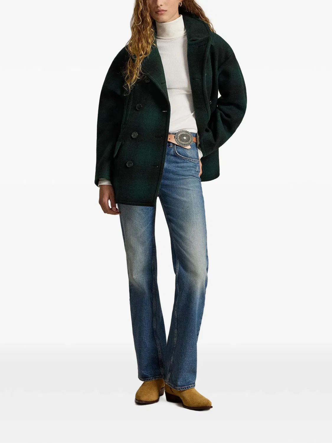 Двубортное шерстяное пальто в клетку Polo Ralph Lauren, зеленый — фото 3