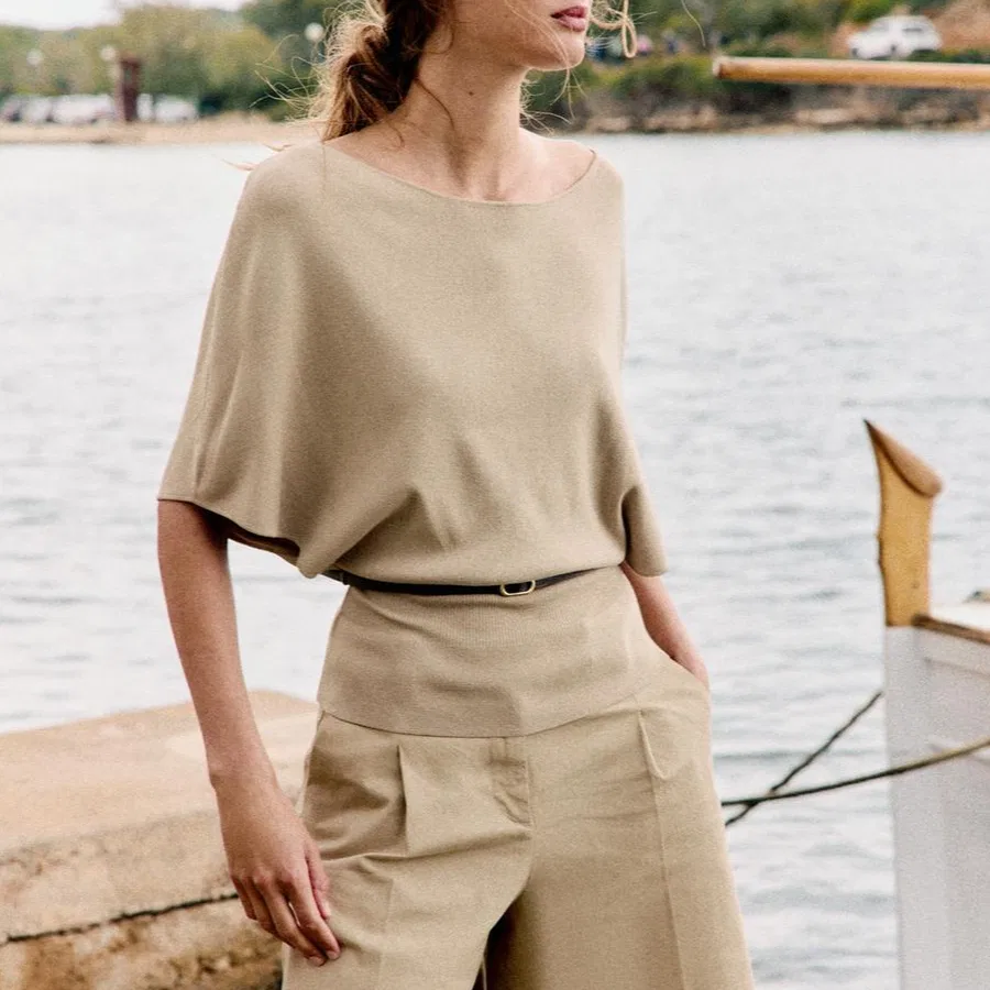Женский джемпер с лодочкой, песочный, ZARA, Sand — фото 4