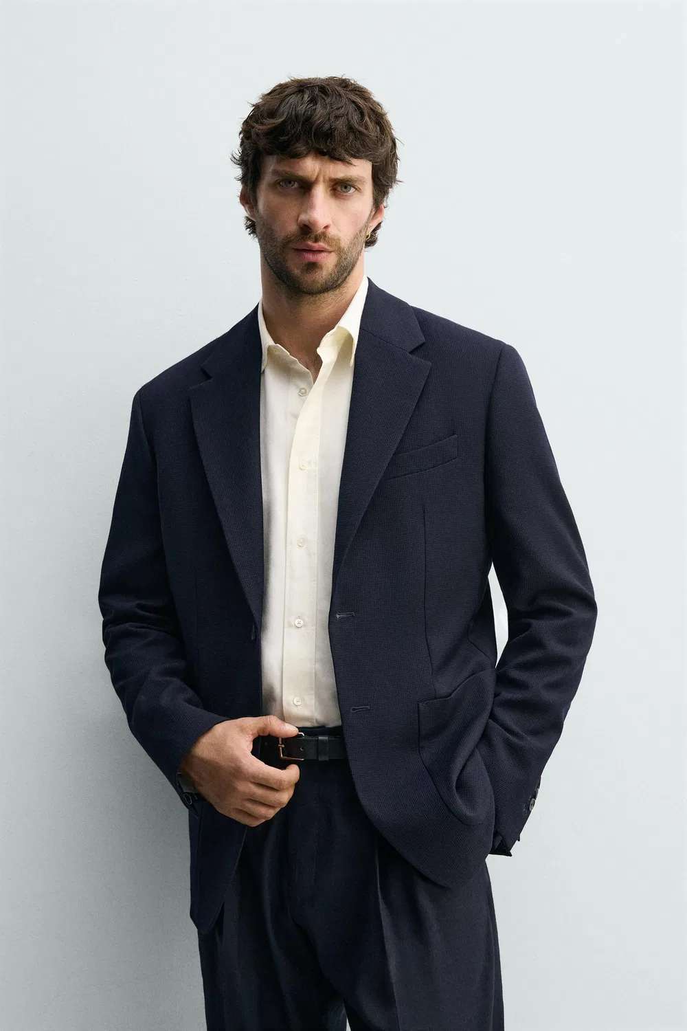 Блейзер из 100% шерсти в клетку, стандартного кроя. ZARA, Navy blue — фото 2