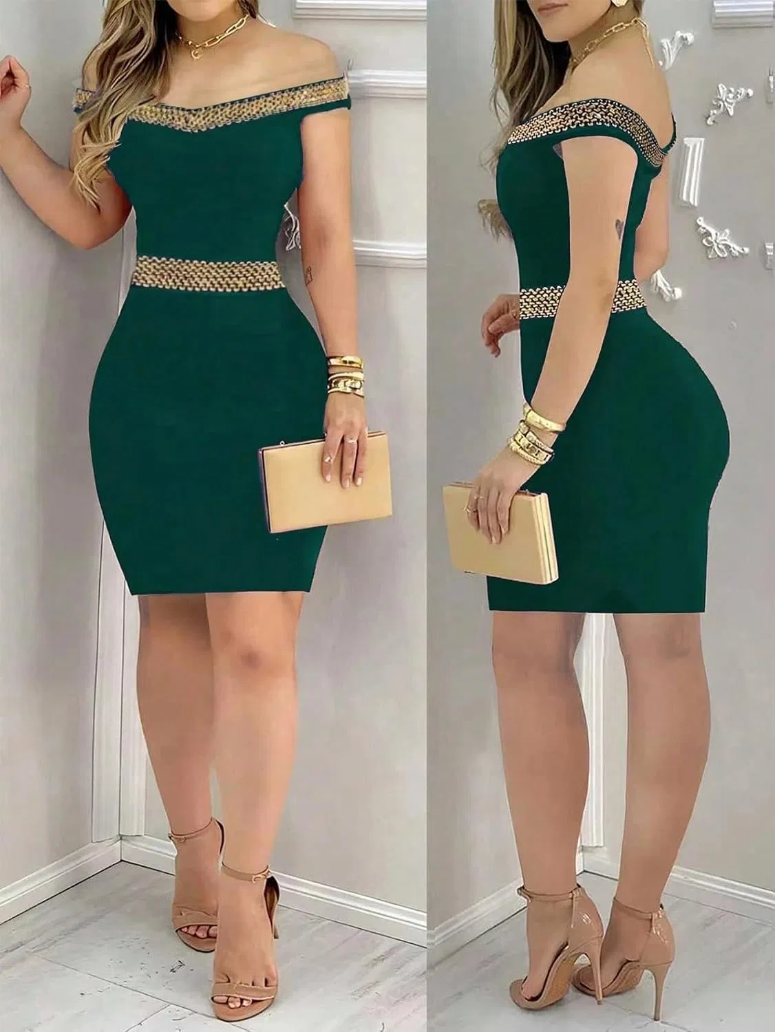 Женское повседневное платье миди без рукавов с открытой спиной, Dark Green — фото 2