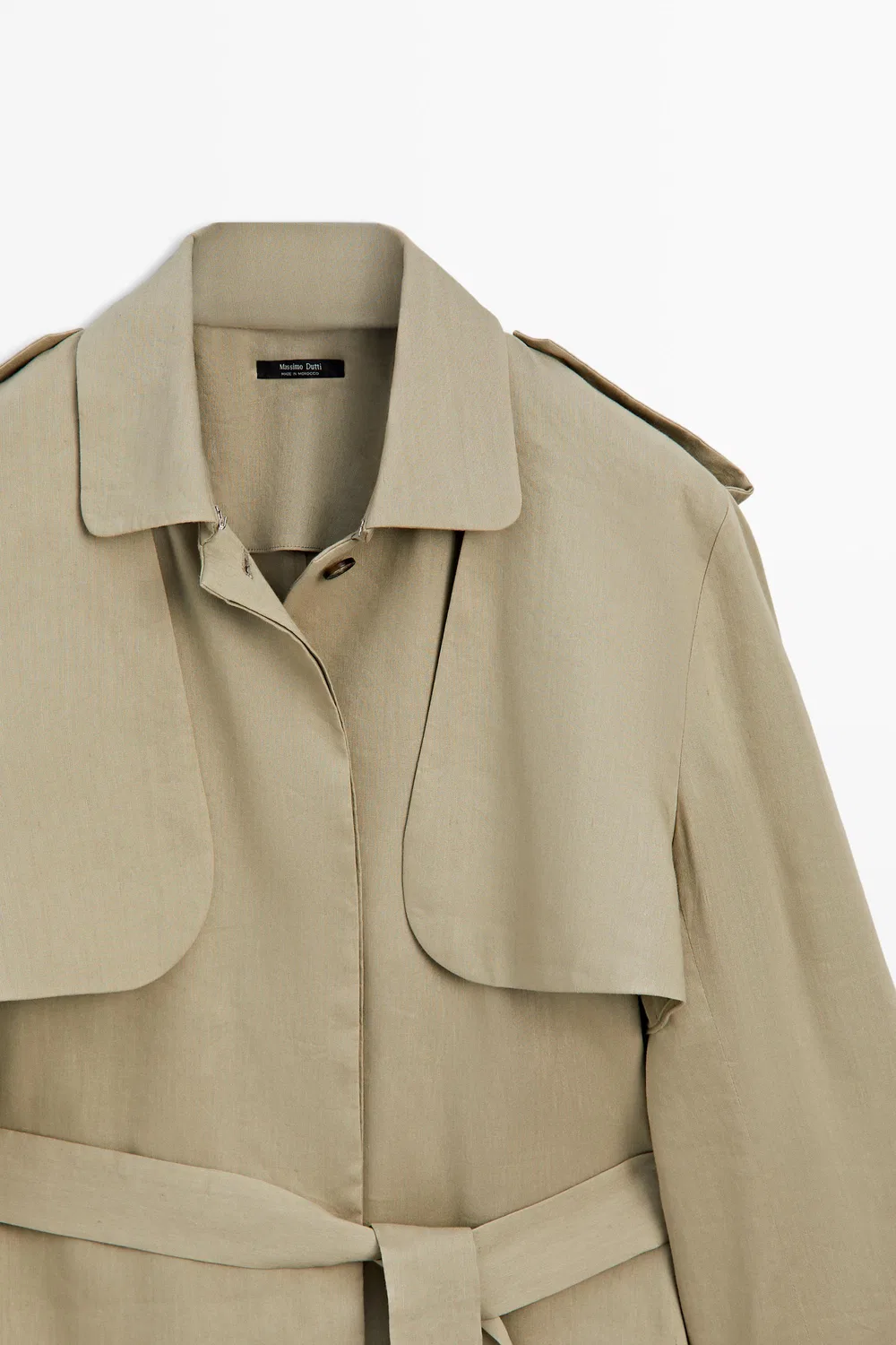 Укороченный тренч Massimo Dutti Studio Linen Blend Coat, бледный хаки — фото 4