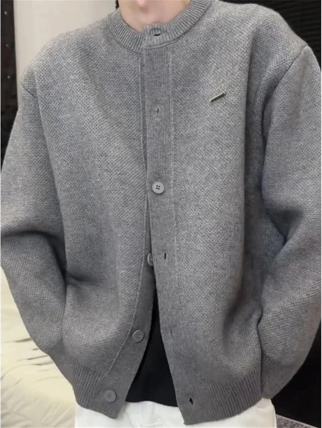 Женский кардиган свободного кроя, с круглым вырезом, Gray Cardigan — фото 4