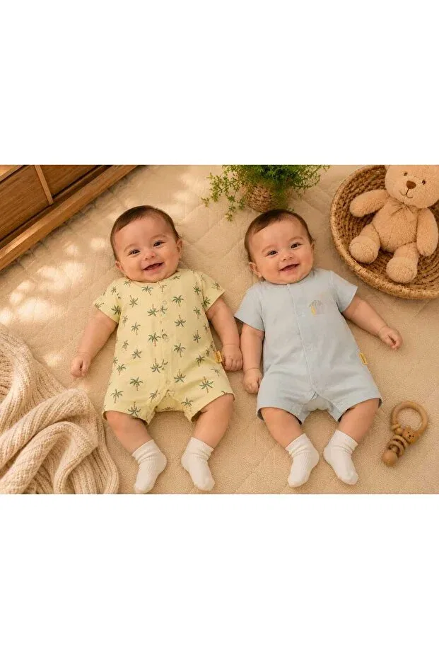 Детский комплект боди-комбинезонов из муслина с коротким рукавом Bambino, Multicolor — фото 3
