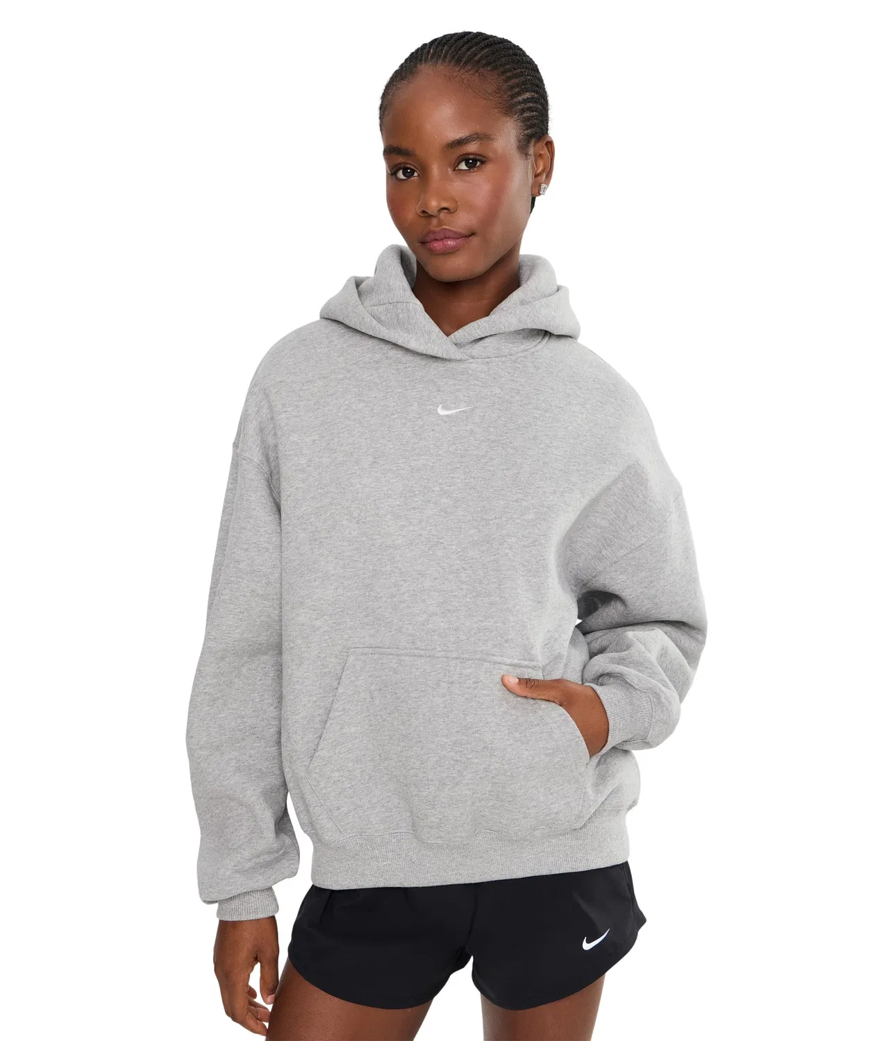 Толстовка с капюшоном Studio Fleece средней плотности, свободного кроя. Nike, Dark Grey Heather/Sail