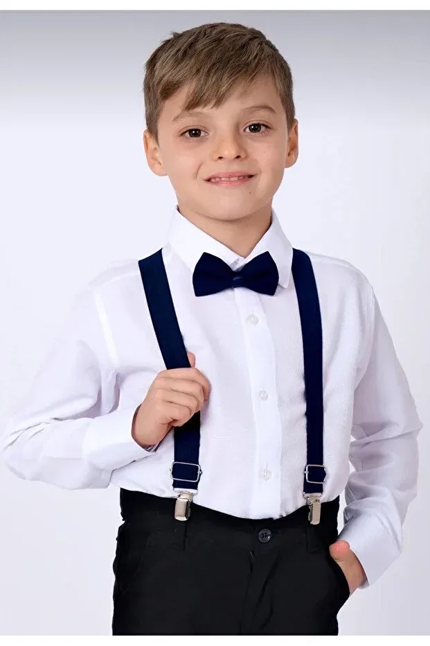 Детский комплект рубашки и галстука-бабочки с длинным рукавом Show And Special Day Shirt Bow Tie Set Generic Brands, White-Blue