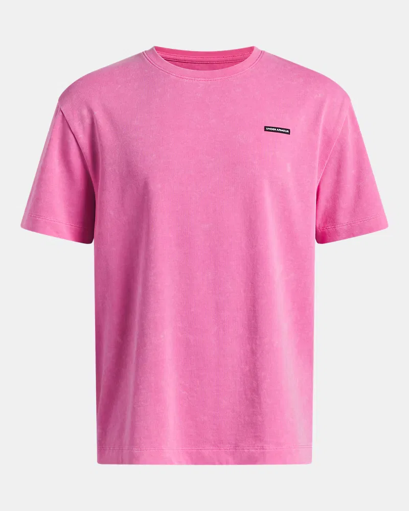 Футболка оверсайз для мальчиков с эффектом wash UA Heavyweight Wash UnderArmour, Pink Frenzy/White