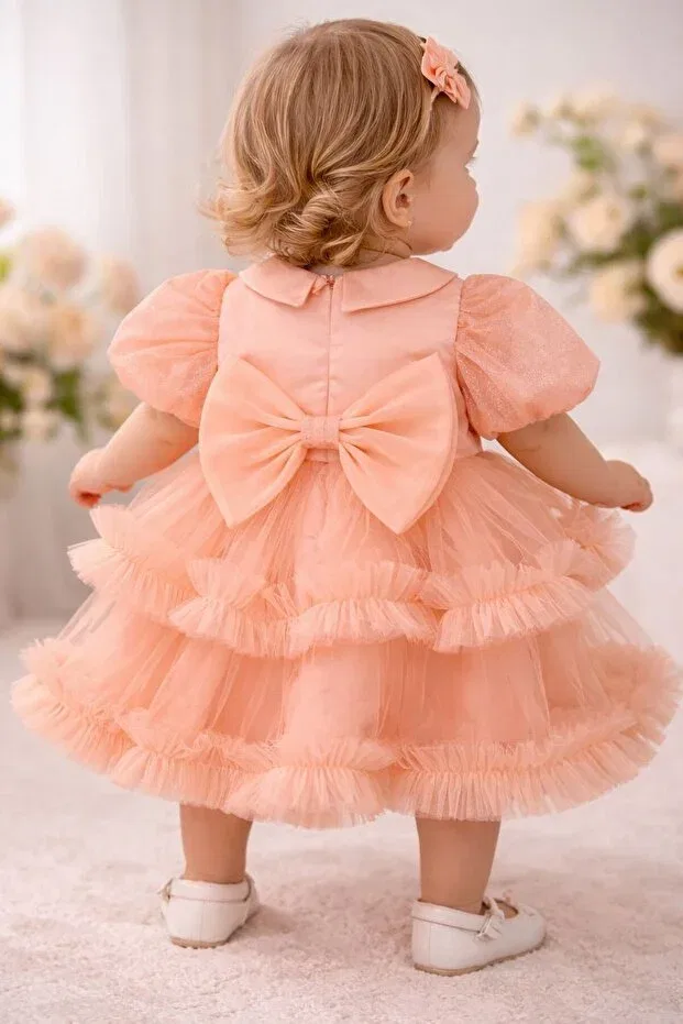 Детское платье для девочек с принтом Princess Candy Fluffy Bow Dress Ugly Duck, Salmon — фото 2