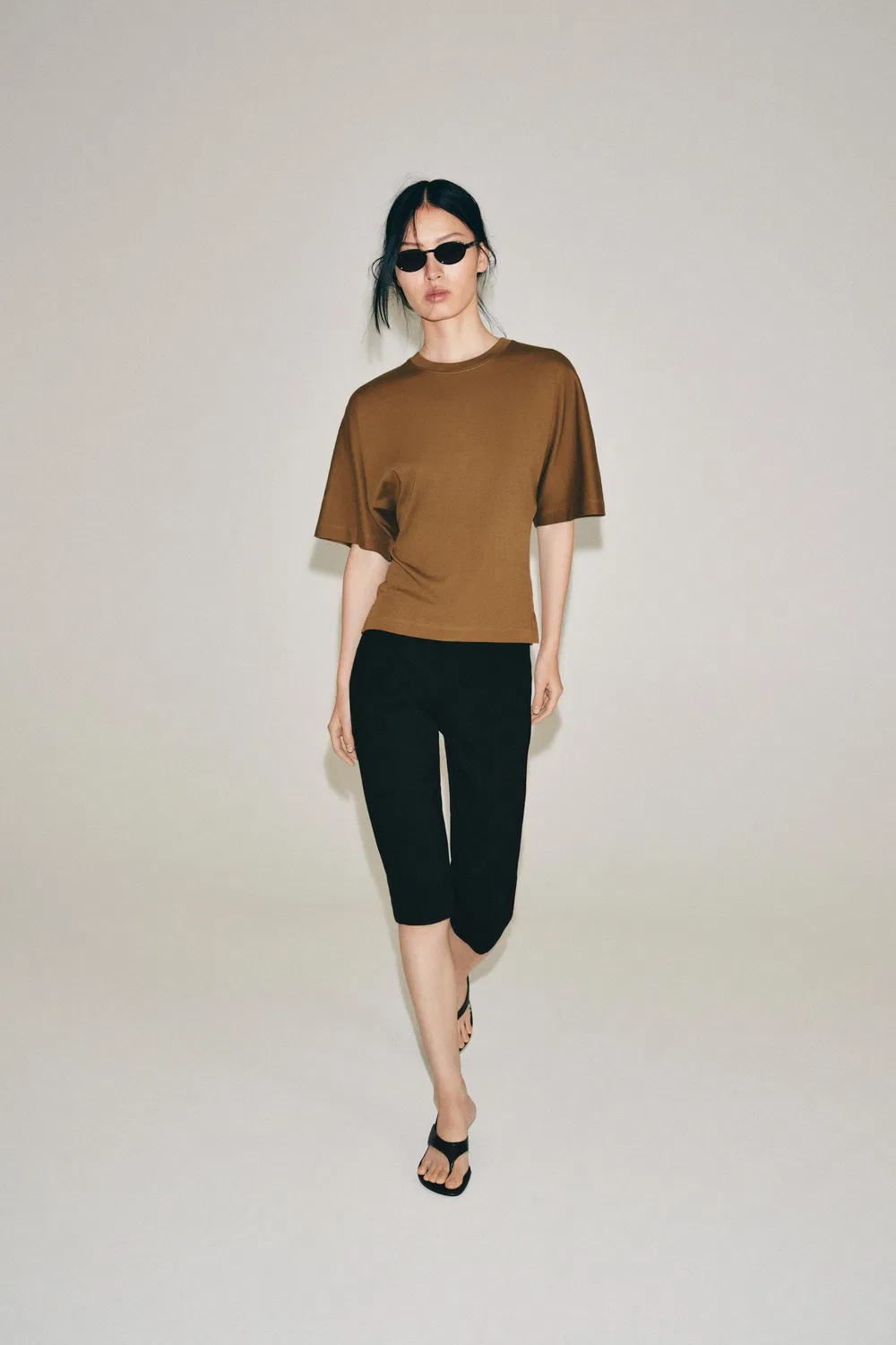 Футболка SUPIMA приталенного кроя ZARA, Toffee