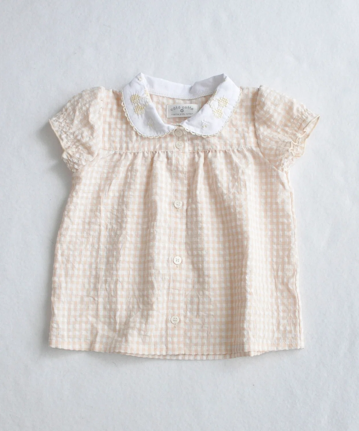 Детская блузка с коротким рукавом с вышивкой вишни coto cotte, Beige