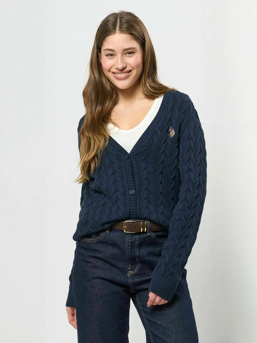 Вязаный кардиган U.S. POLO ASSN. 'UW V-neck' цвета сапфир — фото 2