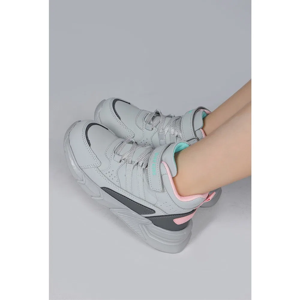 Детские кроссовки-ботинки на липучках Light Grey Pink Jump — фото 4