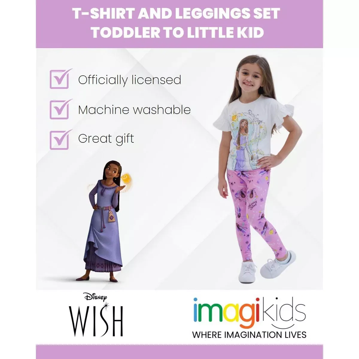 Детский комплект футболки и леггинсов с принтом Disney Wish Asha Star, Disney, Purple — фото 3
