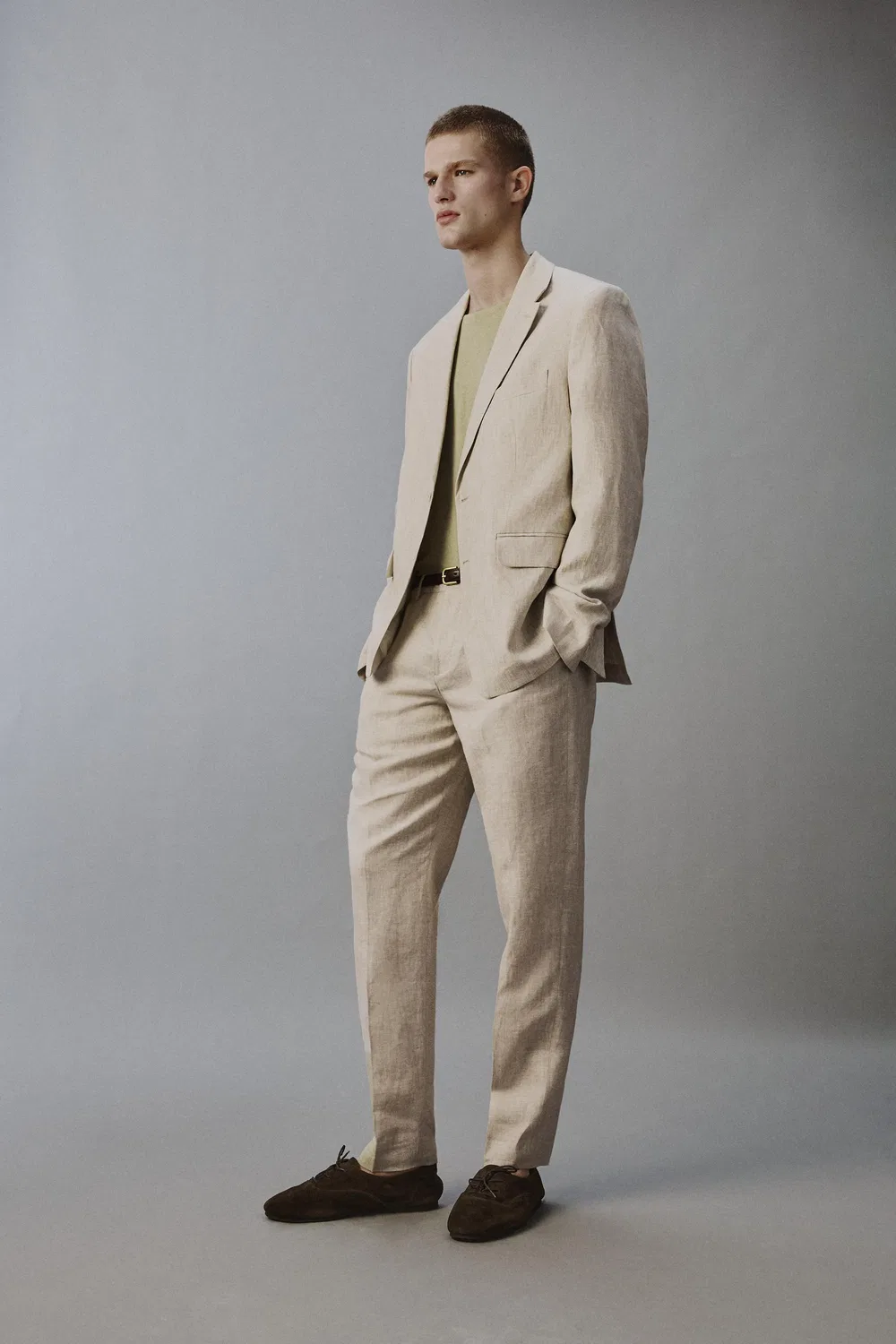 Блейзер из 100% льна ZARA, Light Beige — фото 4