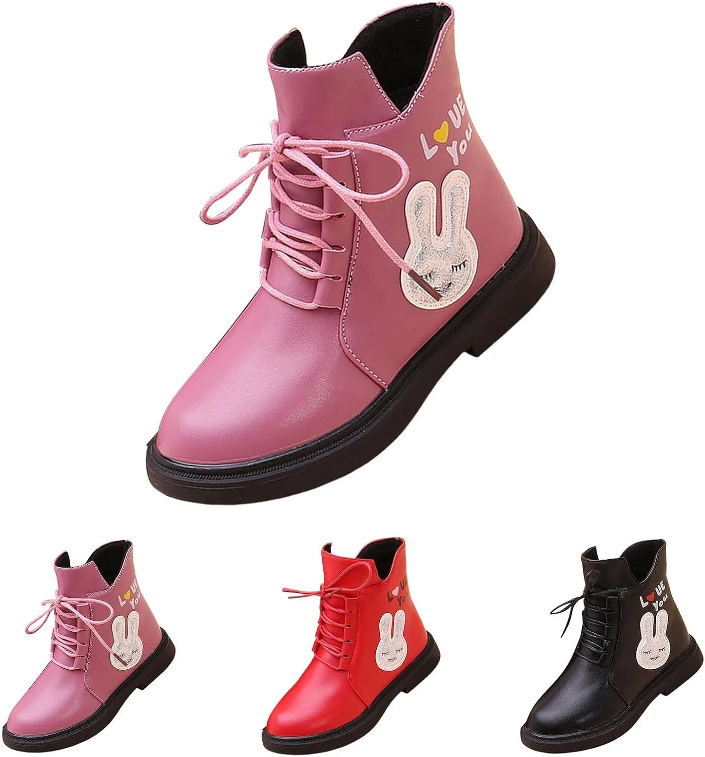 Детские ботинки для девочек с принтом кролика Combat Ankle Boots, Pink — фото 3