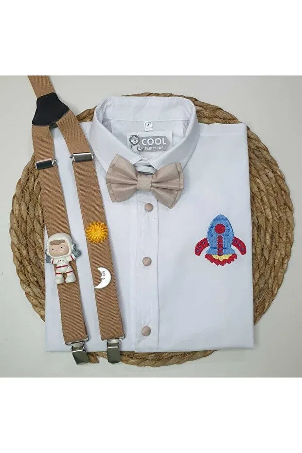 Детская рубашка для мальчиков с длинным рукавом Space Concept Sling Bow Tie Shirt Cool Partyshop, Beige