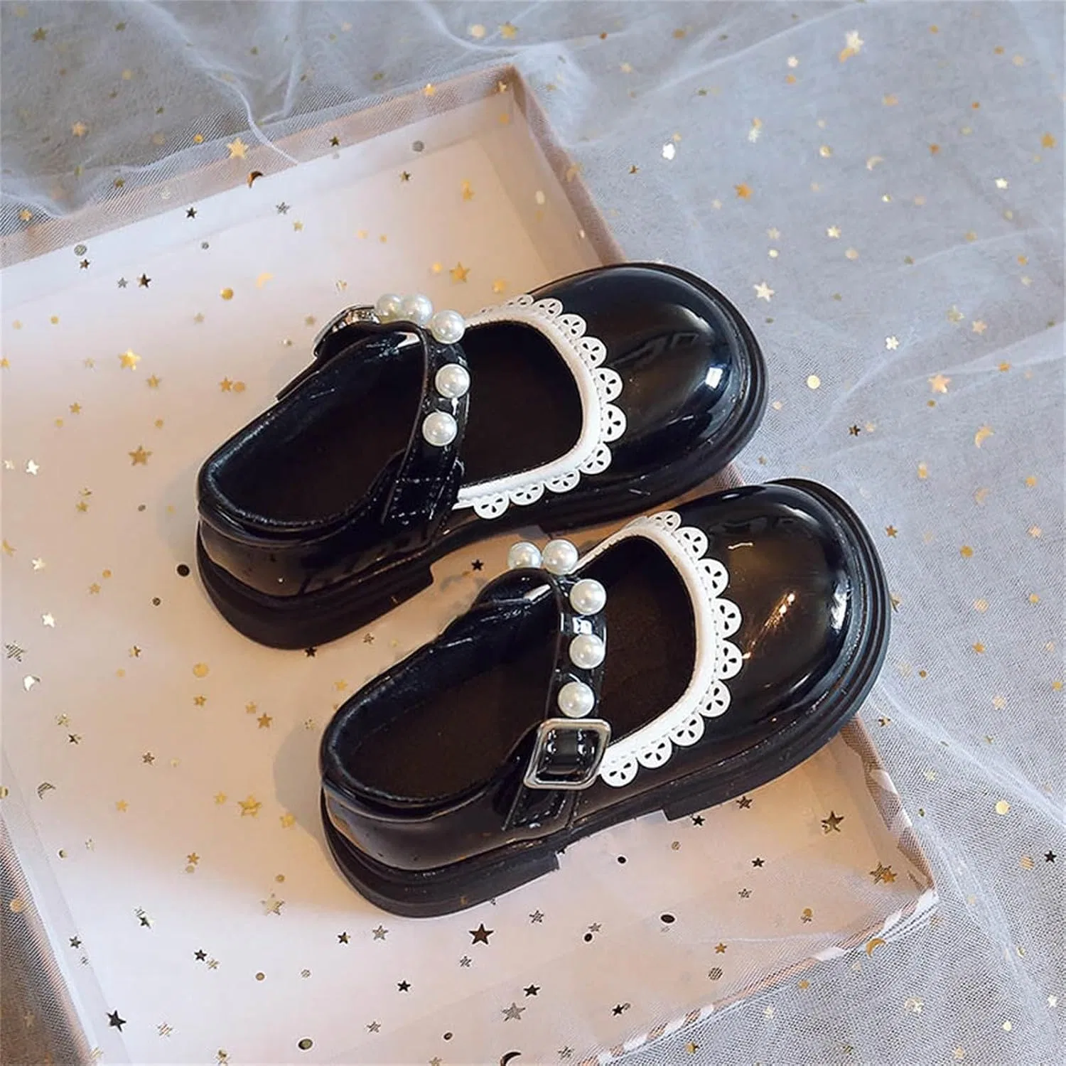 Детские балетки для девочек с ремешком на щиколотке Flower Girl Shoes, Black — фото 2