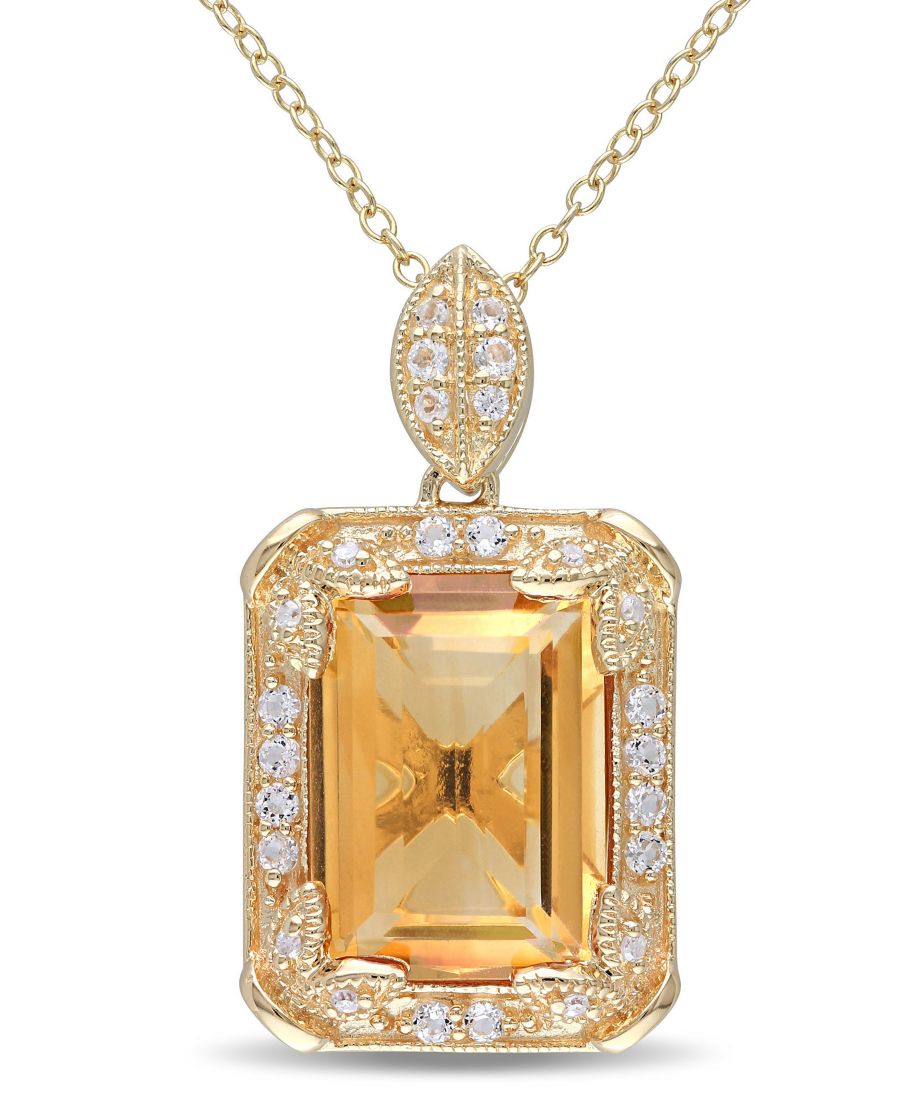 

Колье с цитрином (6,25 карата), белым топазом (0,5 карата) и бриллиантовой отделкой в виде ореола, длиной 45 см, из 18-каратного желтого золота поверх стерлингового серебра Macy's, Citrine