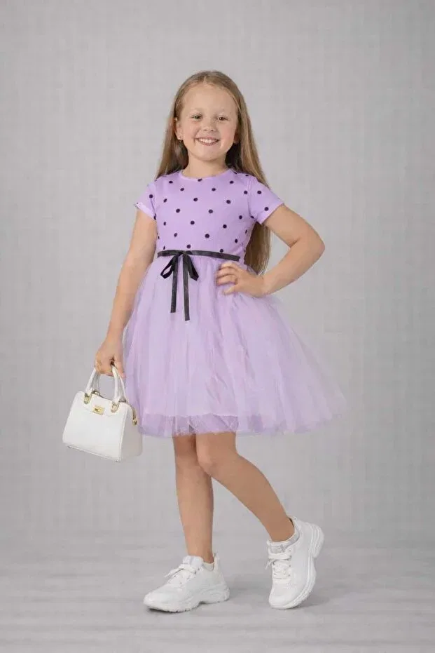 Детское платье для девочек с принтом Polka Dot Neocotton, Shortsleeve-Lila — фото 2