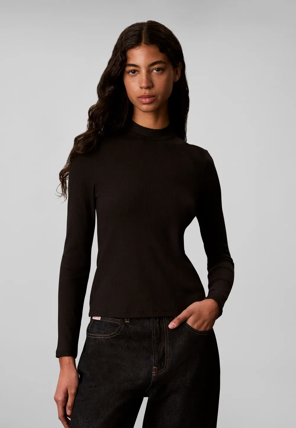 Топ с высоким воротником - топ с длинными рукавами Calvin Klein, Black