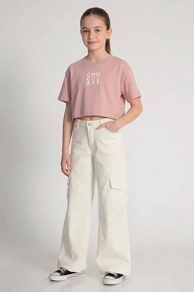 Детские брюки для девочек широкие карго Dmb Boys & Girls, Cream — фото 2
