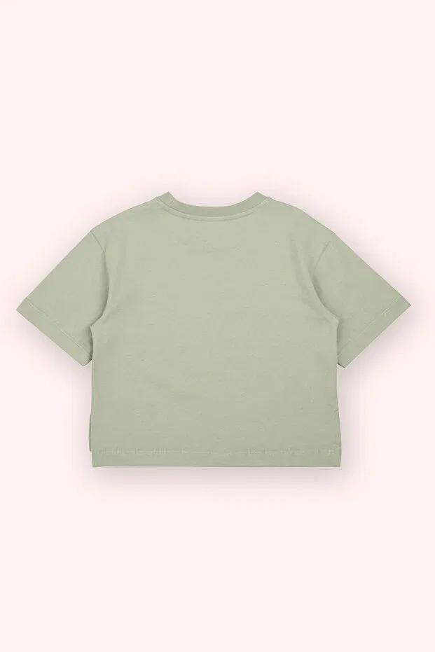 Детская футболка для девочек с принтом Short Sleeve Printed Khaki T-Shirt with Slit Detail Panço, 040-Khaki — фото 3