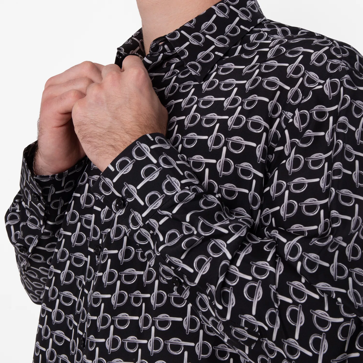 Рубашка из шелка с принтом All-Over Graphic Print B-Line Burberry, Silver/Black — фото 2