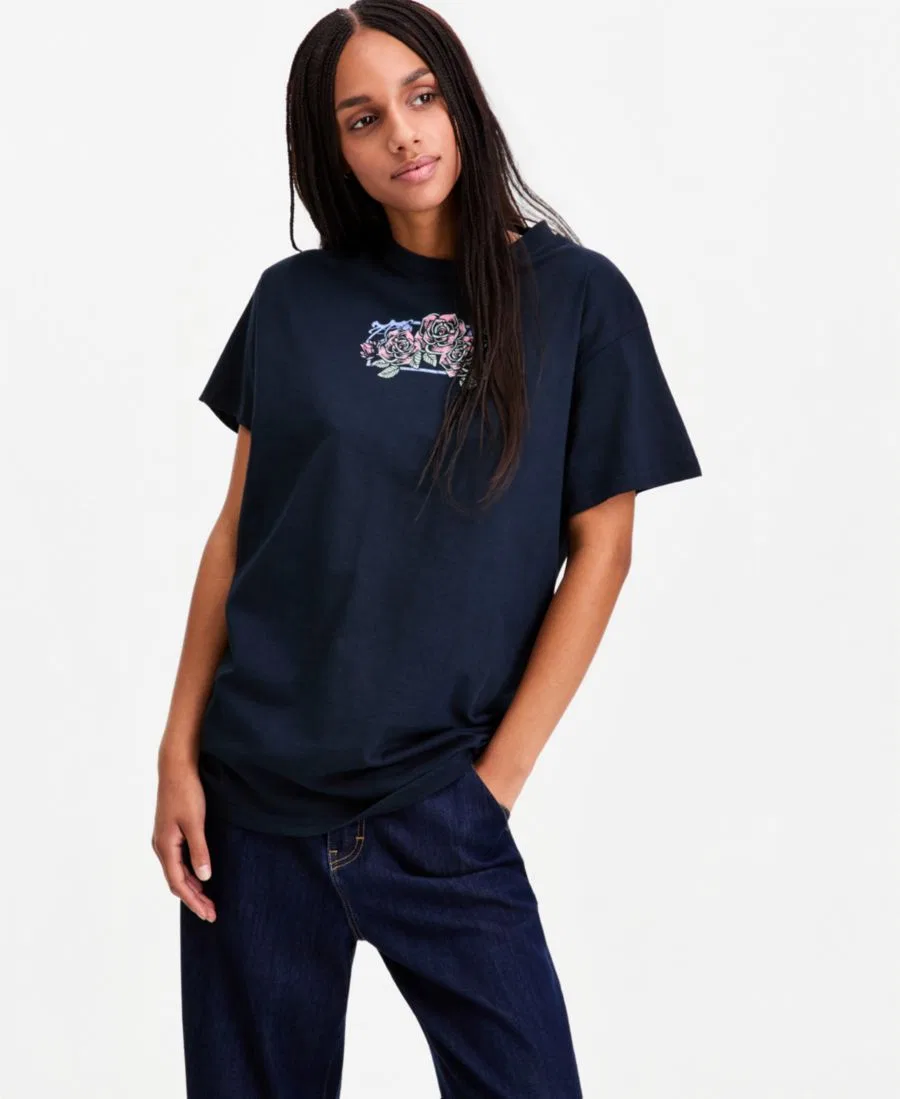 Футболка оверсайз с принтом Rose Vibes Rebellious One, Navy Blazer