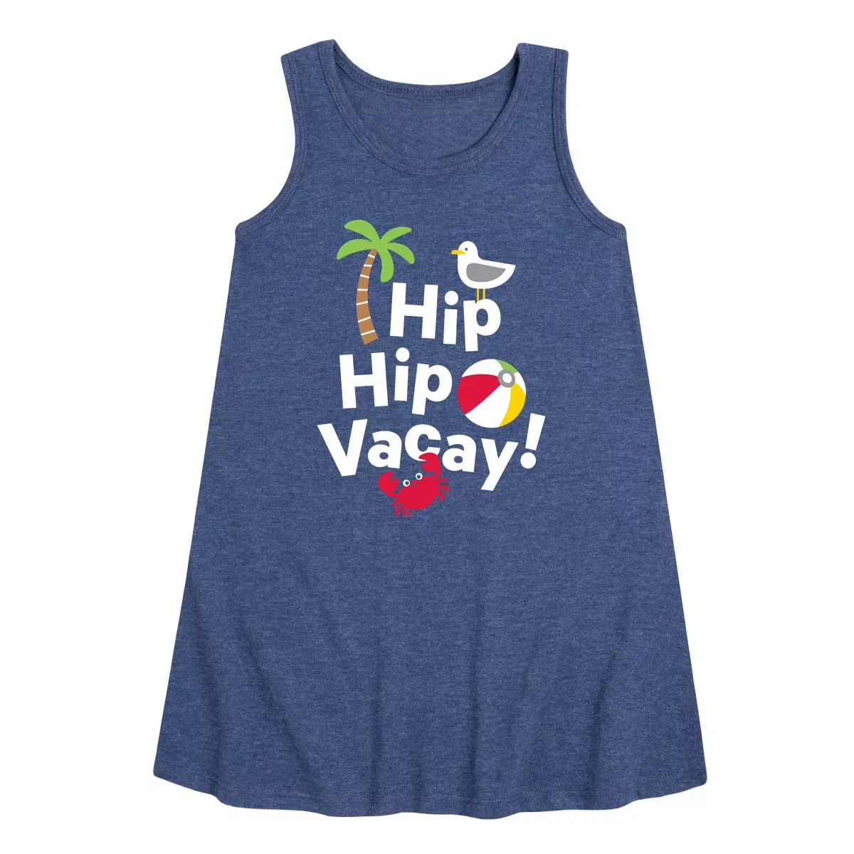 Детское платье-трапеция без рукавов с принтом Hip Hip Vacay Instant Message, Heather Navy