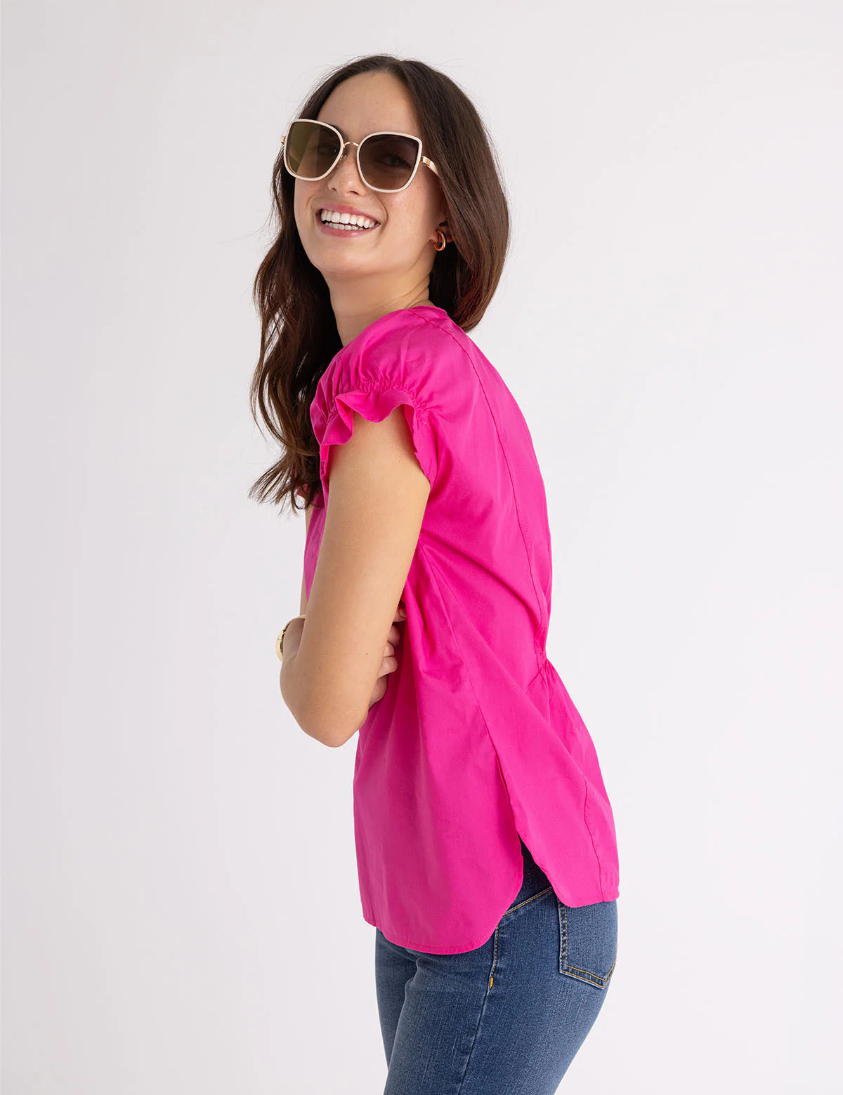 

Топ U.S. Polo Assn Split Neck Flutter Sleeve Popover,розовый