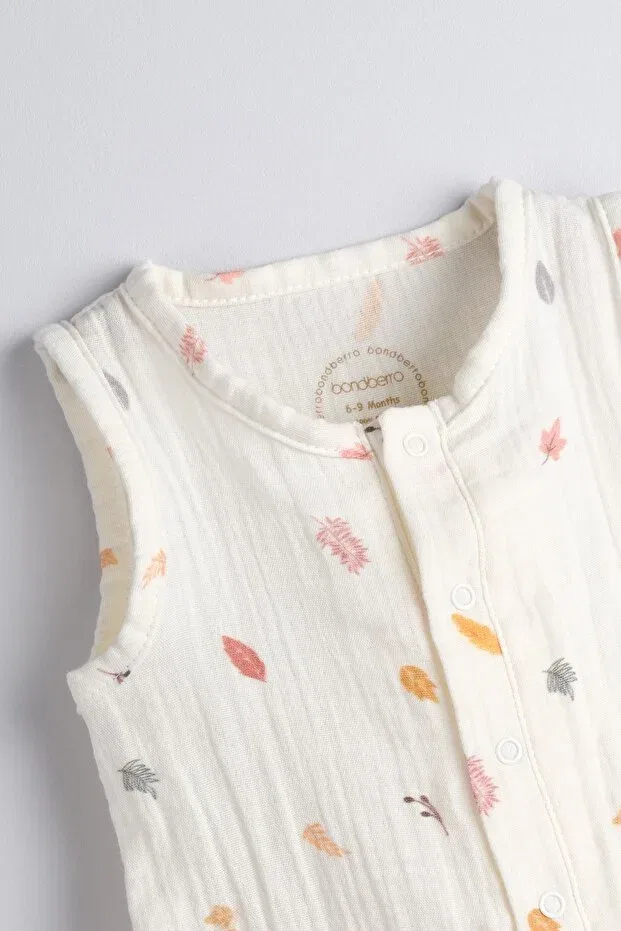 Детское боди для новорожденных без рукавов Leaf Printed Muslin Fabric 100% Cotton Baby And Children's Bodysuit Bondberro, Renkli Yaprak — фото 2