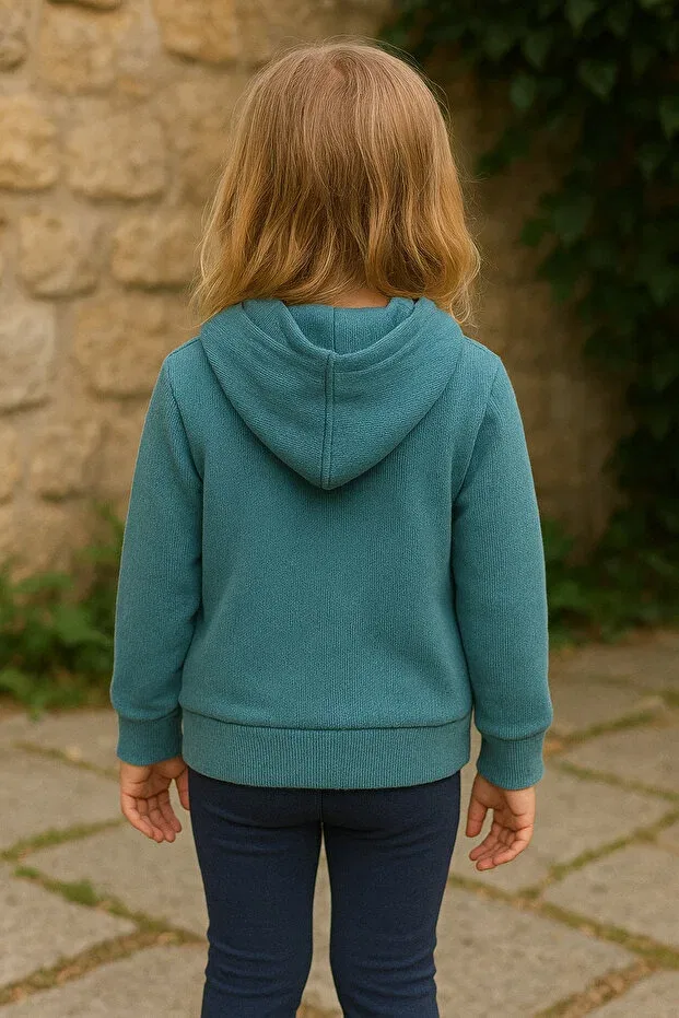 Детское худи для девочек на молнии с капюшоном Yalçınoğlu Kids, Turquoise — фото 4