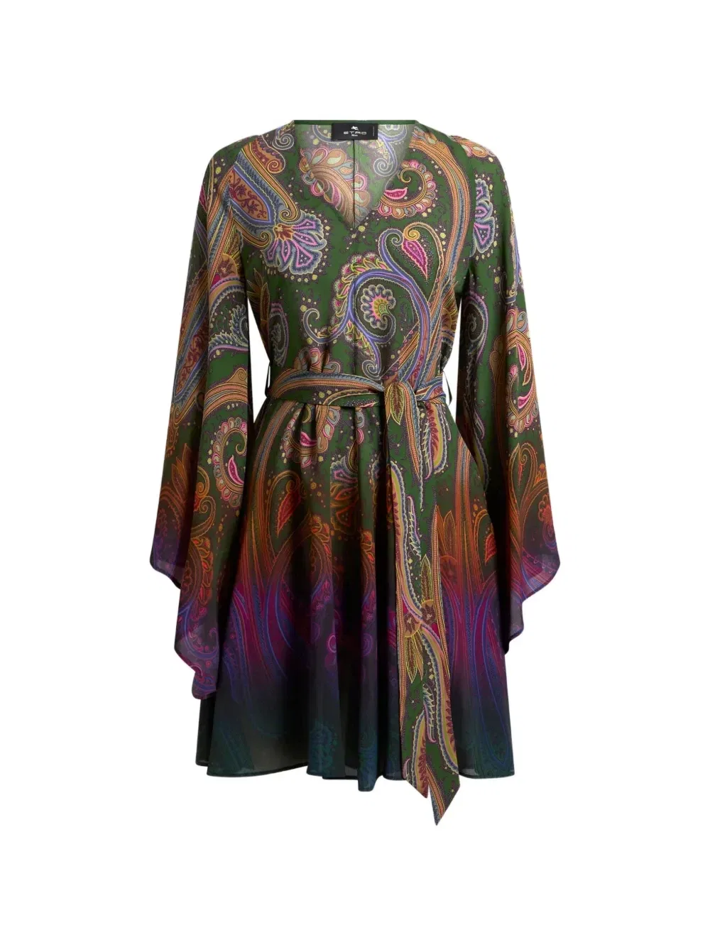 Мини-платье с поясом и узором пейсли Etro, зеленый