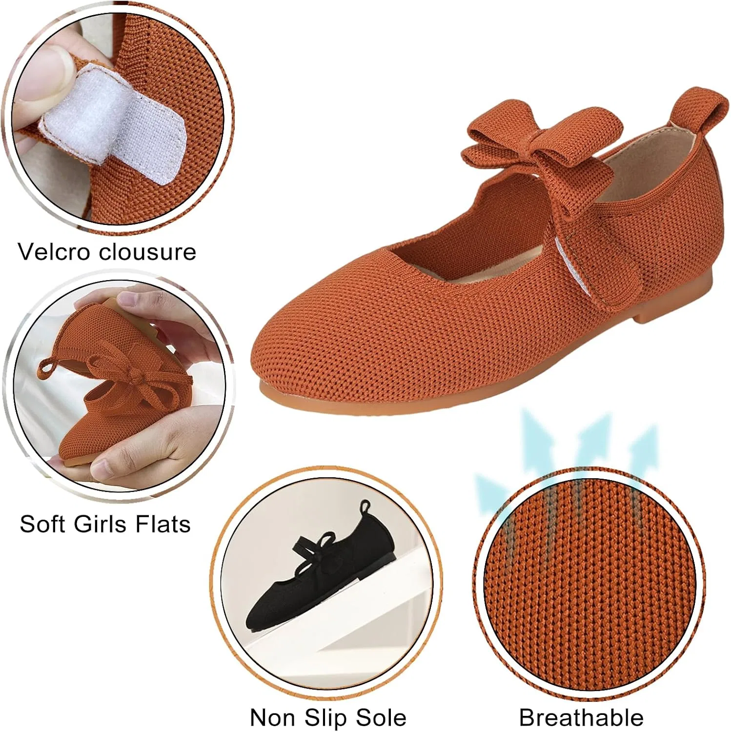 Детские балетки для девочек с бантом Fv8suxie, Brown — фото 4