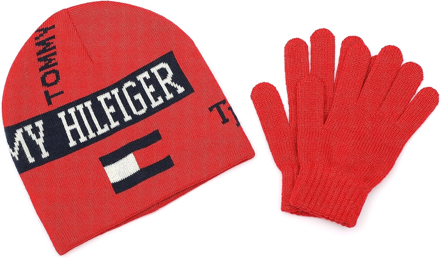 

Комплект из шапки и перчаток Tommy Hilfiger для мальчиков с двусторонним логотипом, Primary Red Multi