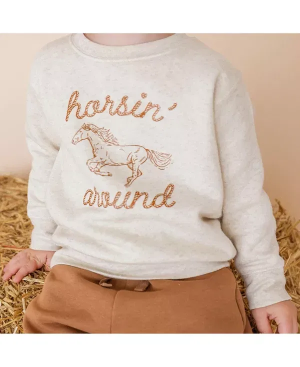 Детская толстовка для мальчиков с принтом Horsin' Around Western Sweet Wink, Natural Heather — фото 3