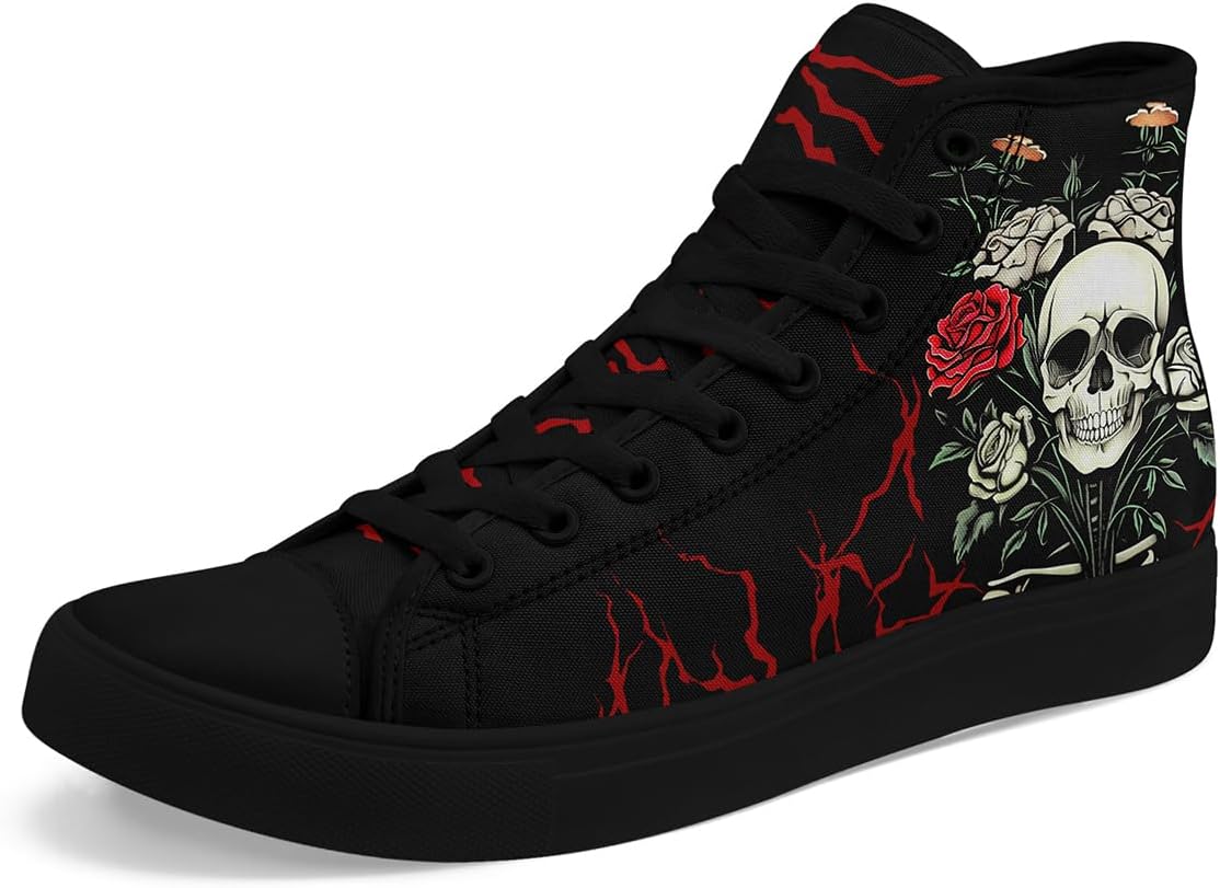 

Крутые кастомные унисекс кеды с черепом для женщин, стильный дизайн, черные холщовые туфли, классические кроссовки на шнуровке, модная уличная обувь Coolcustomize