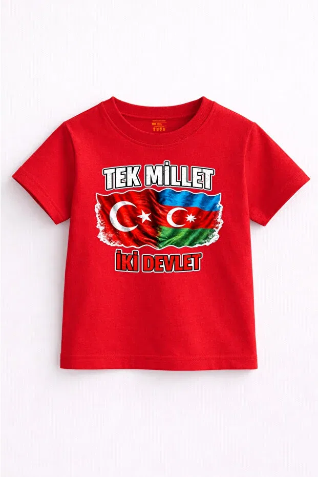Детская футболка для девочек с принтом One Nation Two States - Turkey Azerbaijan Flag Printed Rabona Fashion, Red