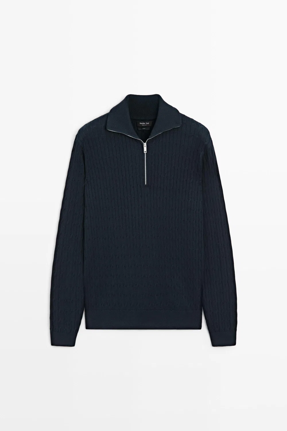 Свитер Massimo Dutti Mock Neck Knit Zip, темно-синий — фото 2